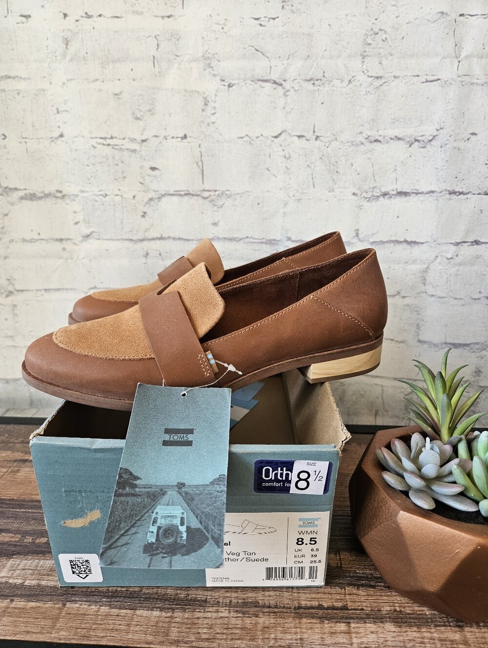 NWT Toms Estel Tan Vegan Leather Suede Block Heel Loafer 8.5M